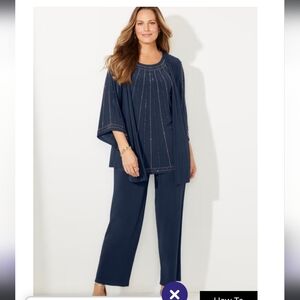 Catherines 3 Pc. Elegant Navy Blue Pant Set with Studded Details 4X
